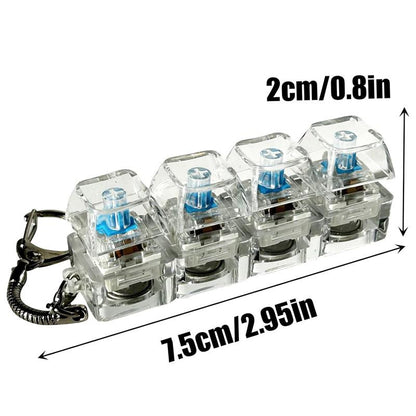 Stress-Relieving Toy Mechanical Keyboard, Crystal Keycaps with LED Lights, Transparent Design, Keyboard Keychain