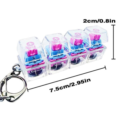 Stress-Relieving Toy Mechanical Keyboard, Crystal Keycaps with LED Lights, Transparent Design, Keyboard Keychain