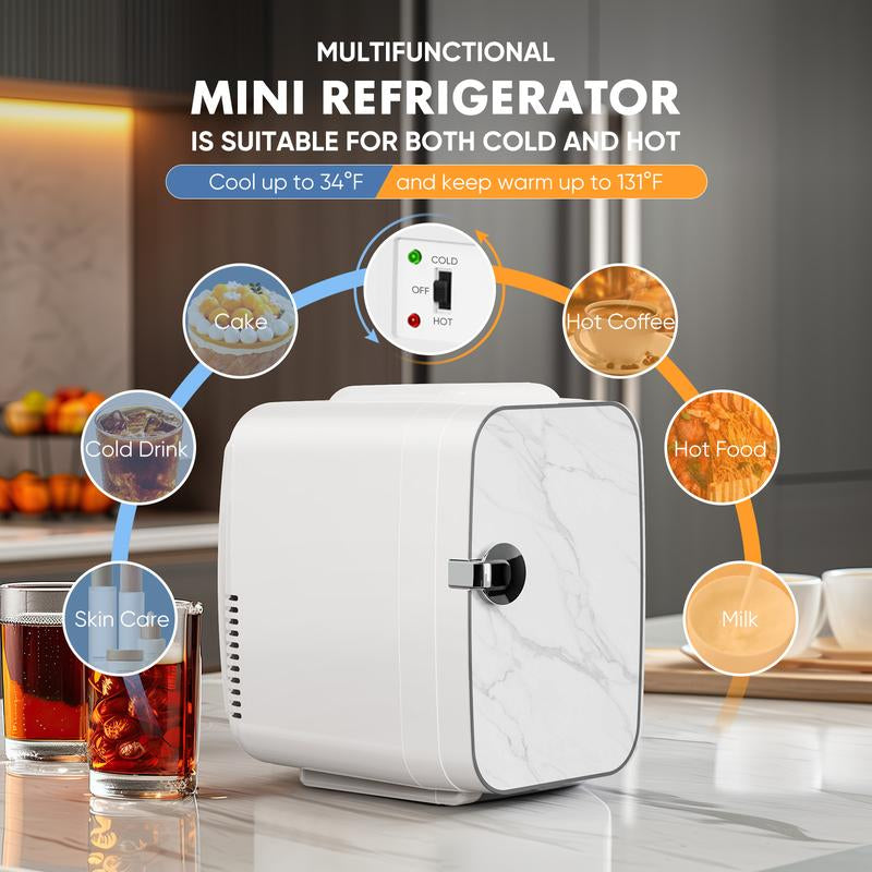 Mini Fridge, Portable Small Refrigerator 4L/6 Can Cooler & Warmer Compact Fridge for Skincare, Food and Drinks, Small Fridge for Bedroom, Dorm, Car