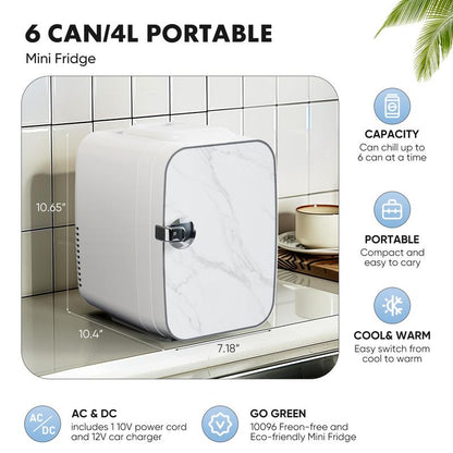 Mini Fridge, Portable Small Refrigerator 4L/6 Can Cooler & Warmer Compact Fridge for Skincare, Food and Drinks, Small Fridge for Bedroom, Dorm, Car