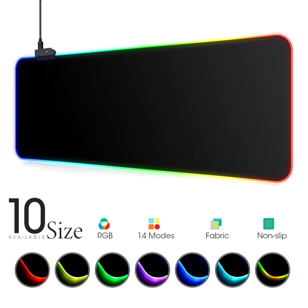 RGB LED Gaming Mouse Pad - Waterproof Keyboard Cover Desk Mat in Multiple Sizes for Computer Gamers (CS, Dota)