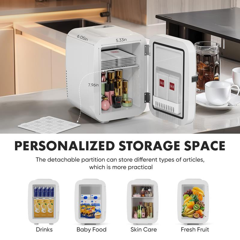 Mini Fridge, Portable Small Refrigerator 4L/6 Can Cooler & Warmer Compact Fridge for Skincare, Food and Drinks, Small Fridge for Bedroom, Dorm, Car